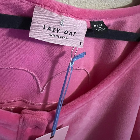 Lazy Oaf Waste of Time pink velour lounge top button cozy crop shirt RARE lolita - Picture 8 of 8